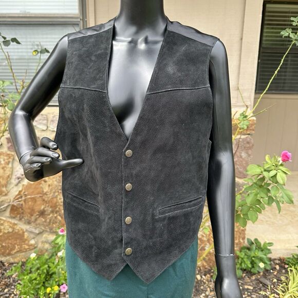 Scully Western Mens Vest Size Medium Black Suede Leather Pockets Snap Front - Picture 1 of 6